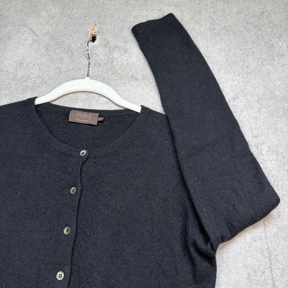 Pure Collection Cashmere Cardigan Black Button Front Luxe 12